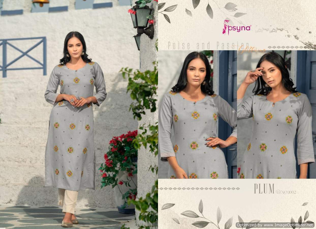Psyna Plum Latest Ethnic Wear Rayon Embroidery Kurti Collection
